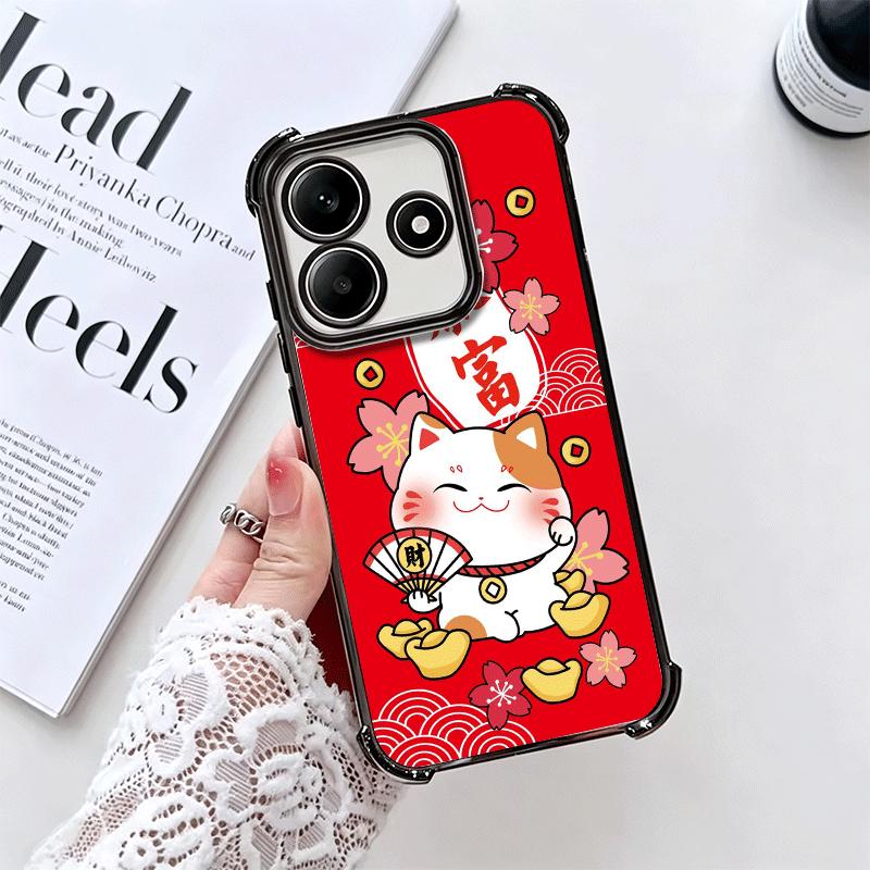 Lucky Cat Maneki Neko Japanese Soft Phone Case For Xiaomi Redmi Note 14 15 Pro Plus 13 12 11S 11T 5G 10 9S 9 Plating Anti-Fall F