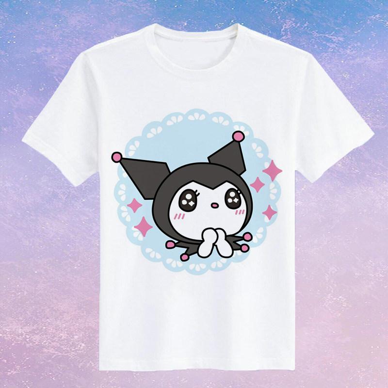 Childrens Pure Cotton Short Sleeved Japanese Cute Rabbit Cute Cute Kuromi Cartoon Printed Parentchild Tshirt Half Sleeve