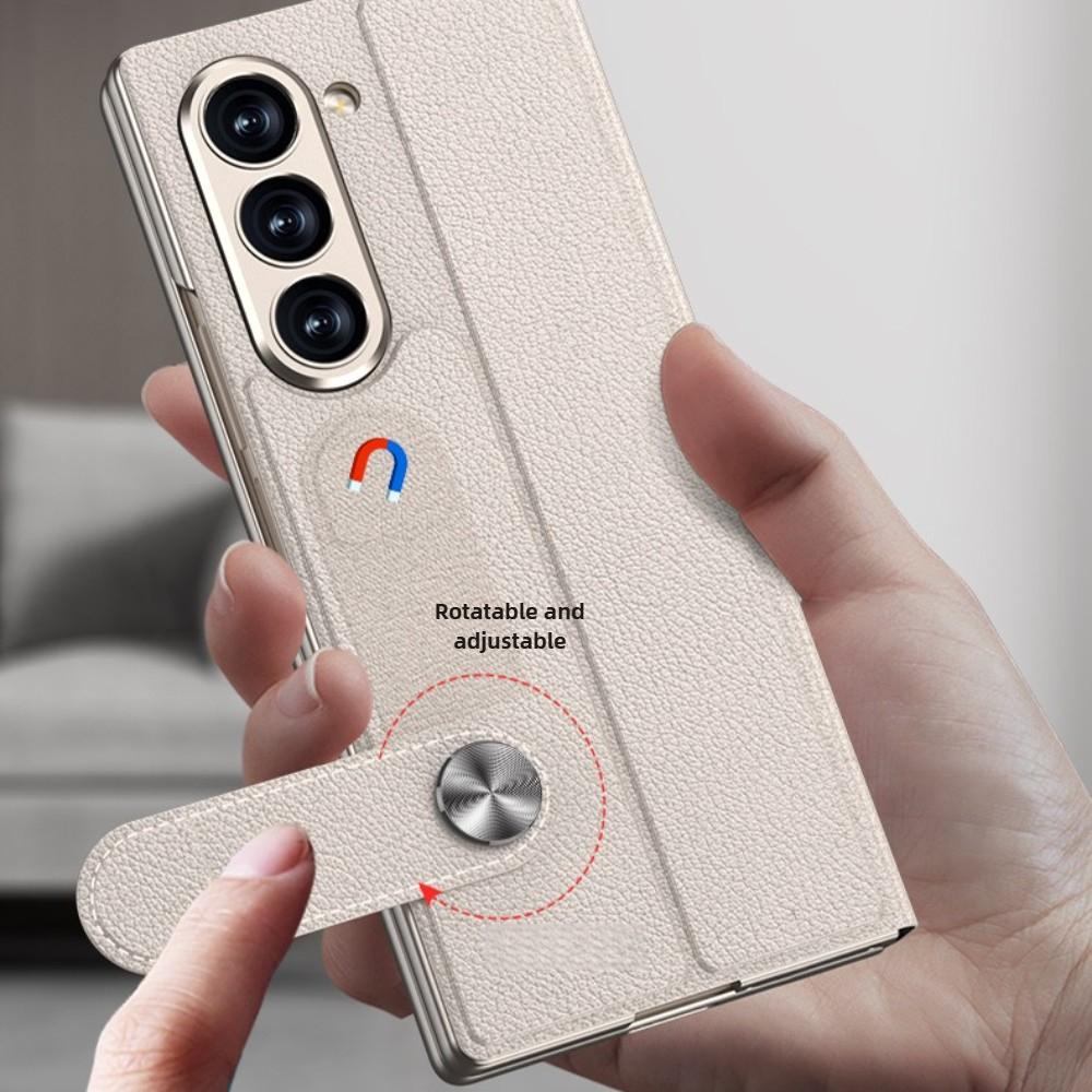 Magnetic Buckle Card Holder Flip Phone Case + Film for Samsung Galaxy Z Fold 7 Zfold 6 Wireless Charging Leather Thin Hard Cover