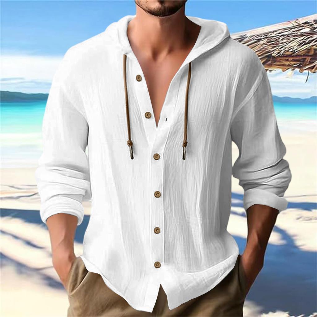 Men's Summer New Loose Print Long Sleeve Shirt Cardigan Beach Shirt