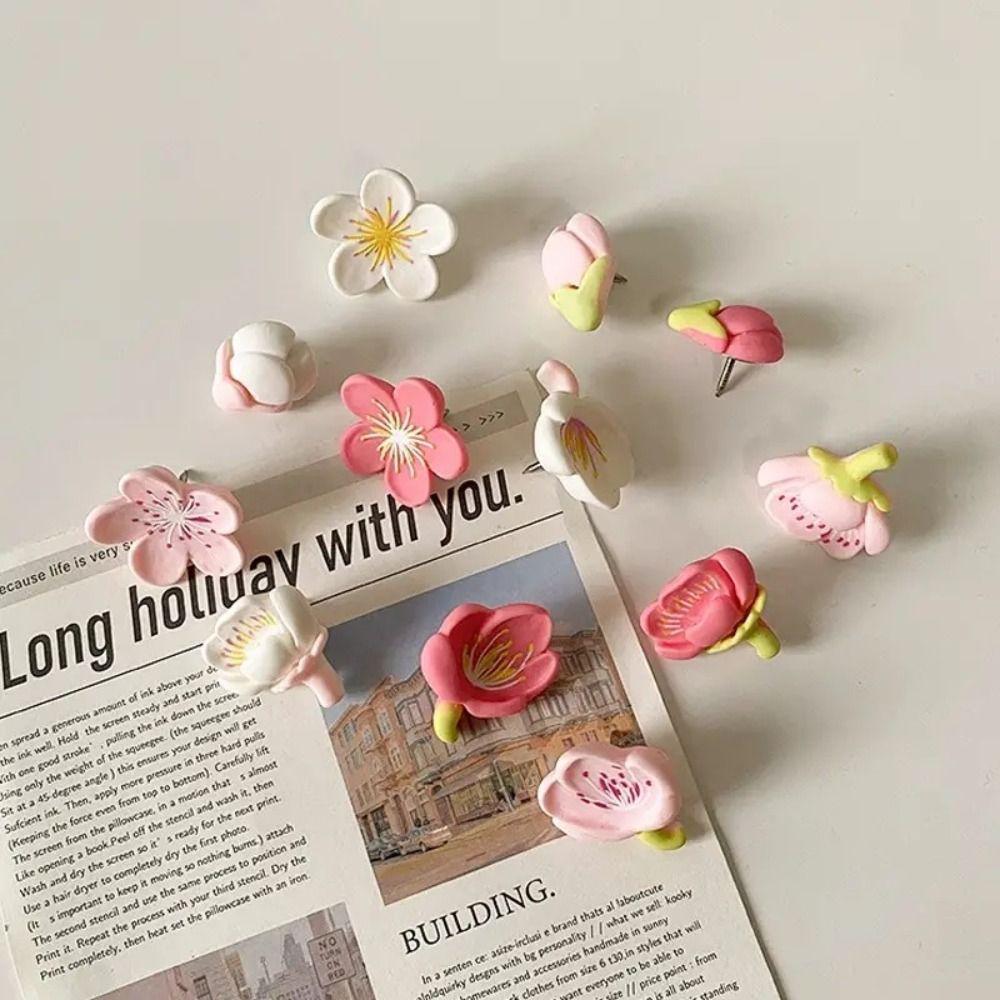 20/30Pcs 3D Sakura Pushpins Creative Pink Flower Push Pins Blackboard Push Pins  Photo Wall Decor