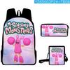 Classic Popular my singing monsters 3D Print 3pcs/Set School Bags Laptop Daypack Backpack Inclined shoulder bag Pencil Case