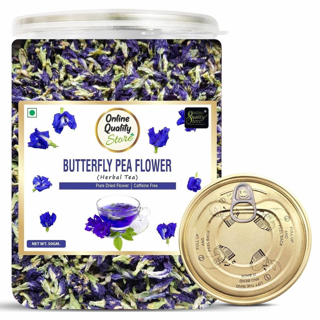 Online Quality Store Butterfly Pea Flower Tea - 50g | Blue Pea | Relieves Stress | Hot, Iced | Caffeine Free Herbal Green Tea