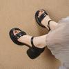 Fashion Open Toe Platform Block Heel Sandals Women Soft Leather 2025 New Summer Platform Versatile High Heeled Romans