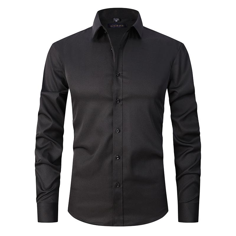 Men's Slim Fit Black Long-Sleeve Business Shirt