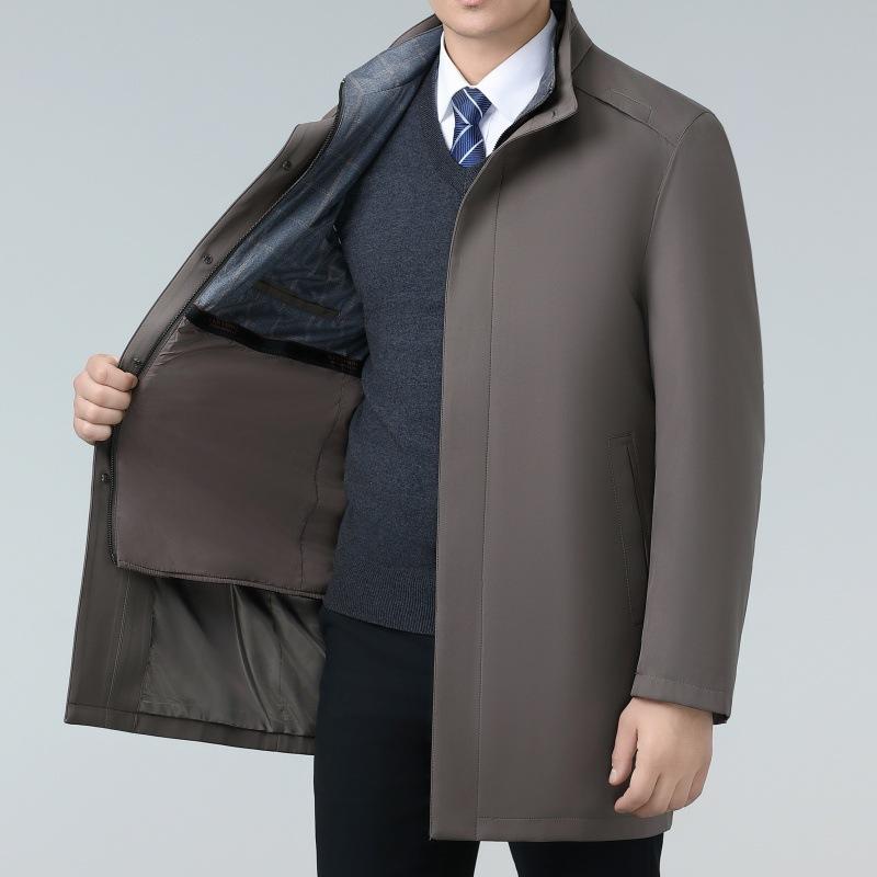 Middle-aged men's windbreaker winter mid-length dad casual cadre coat removable wool liner stand-up collar top