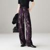 Chinese style printed casual wide leg pants for women in spring 2026, fashionable, loose and versatile, slimming and floor hugging pants