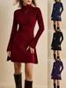 Cross-Border Europe-America Chic Wine Red Dress: Autumn/Winter High Neck Style