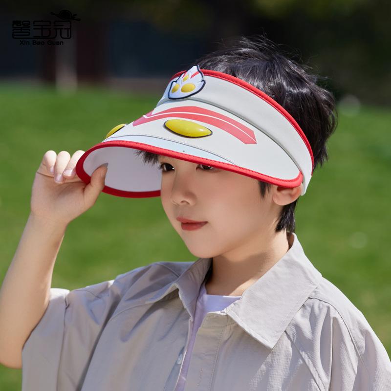 Children's Hat Cartoon Ultraman Big Brim Sun Protection Hat for Boys and Girls Summer Outdoor Travel Shading Empty Top Hat