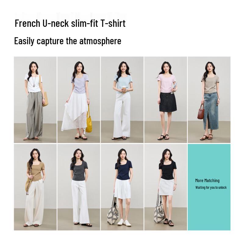 ESE-Y Women's 2026 Summer U-Neck Slim Fit Short Sleeve T-Shirt