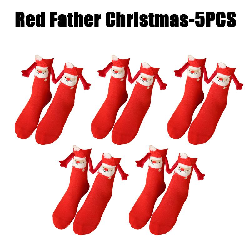 12PCS Christmas Socks Fall and Winter Cotton Magnet Hand-holding Socks Mid-calf Socks Cute Couple Socks Cartoon Christmas Socks