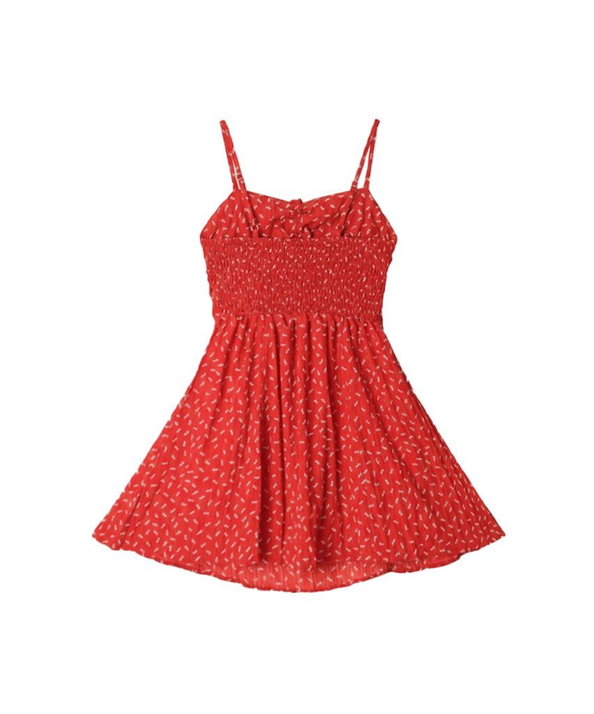 VIKINI VENDER Fraise Ribbon Shirring Mini Dress