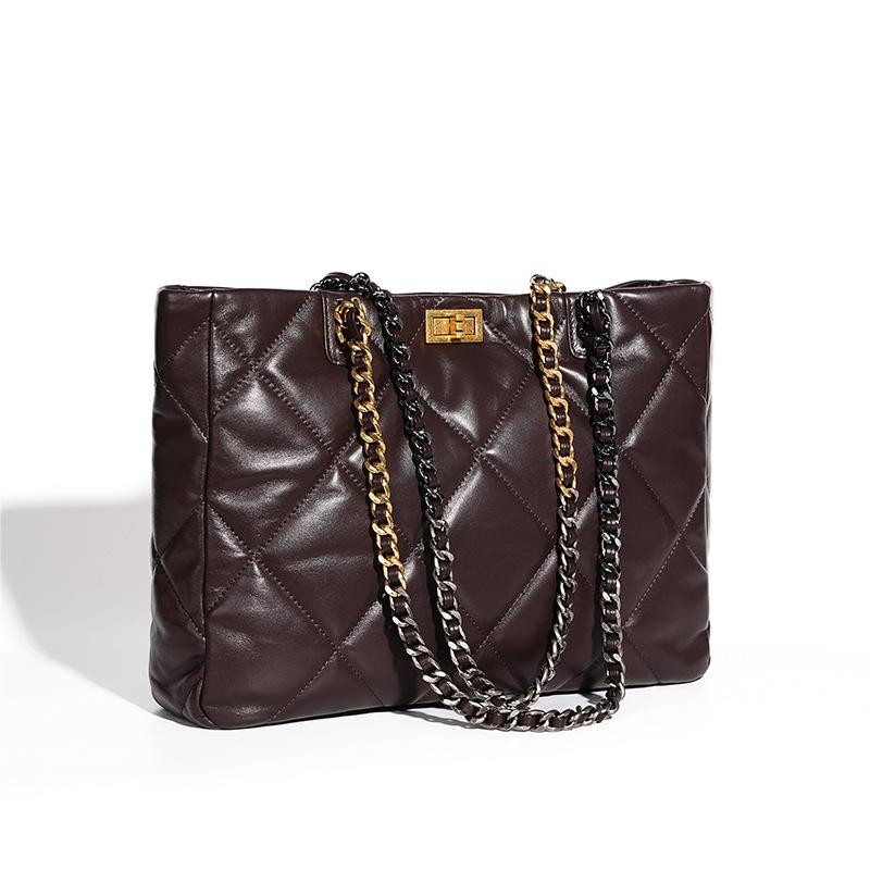 Rhombus Chain Bag, Underarm Leather Shoulder Bag, Women's Head Layer, Sheepskin, High-end Sense, Large-capacity Tote Bag.