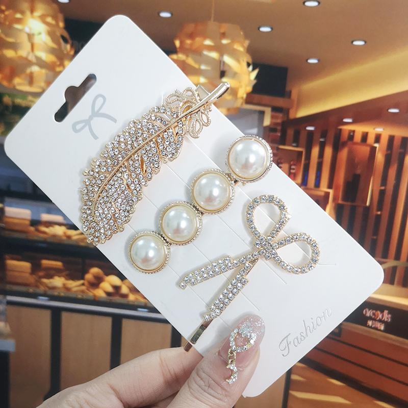 Korea Shiny Crystal Hair Clip Set Fashion Hair Accessories  Trend For Women Girl Pearl Rhinestone Hairpin Side Clip For Hair