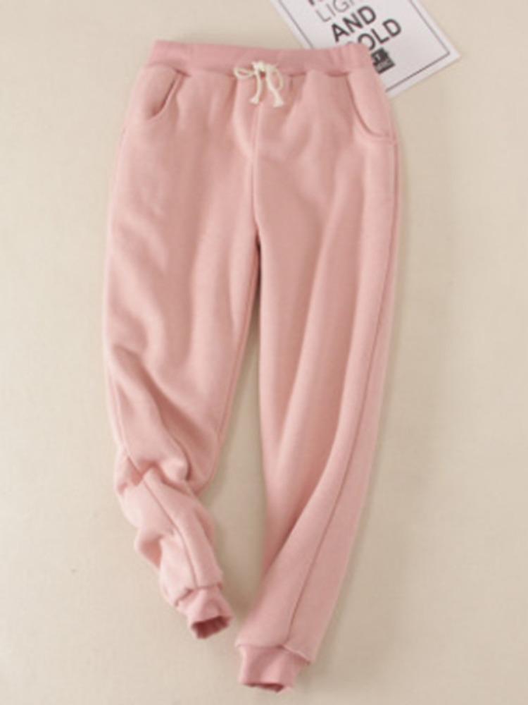 

Плотные и теплые спортивные штаны с завязками на щиколотке, свободные повседневные брюки для женщин зимой с добавлением флиса 5XL розовый
