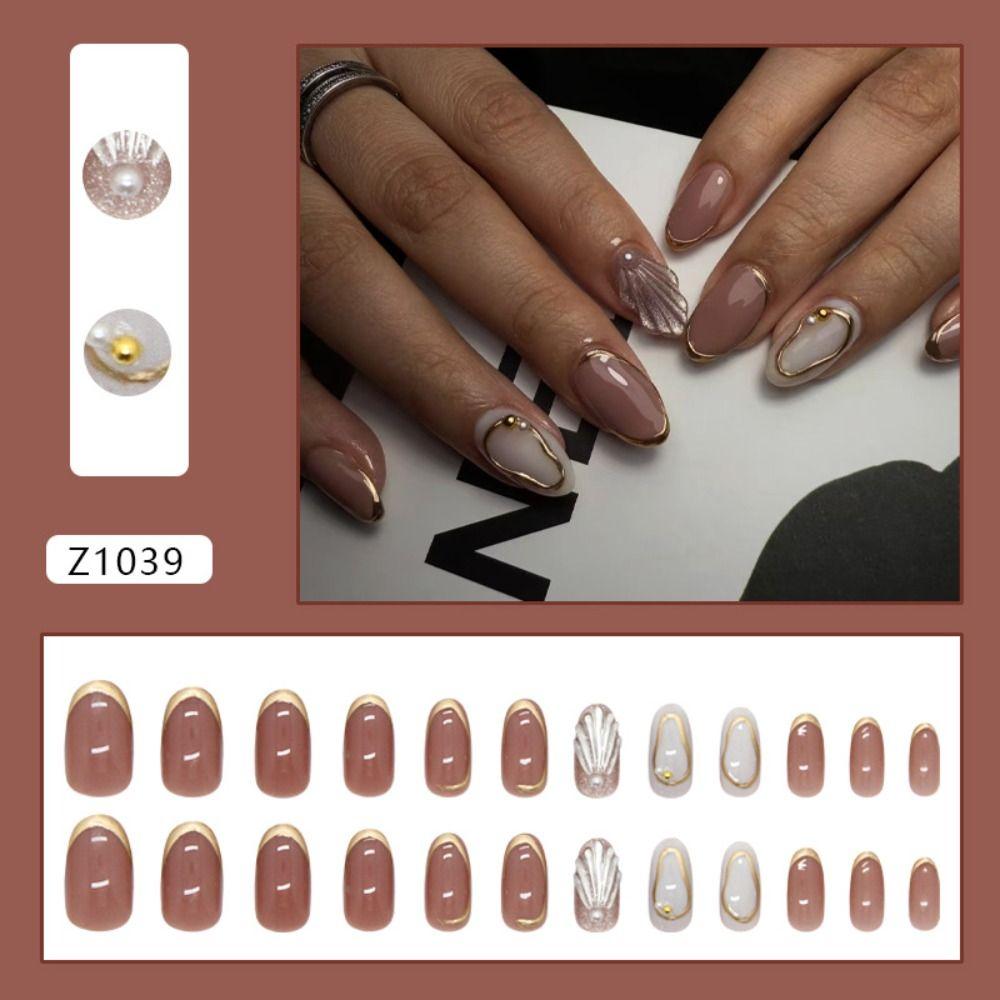 24pcs Cat Eye Shell Fake Nails French Nail Tips Manicure False Nails DIY