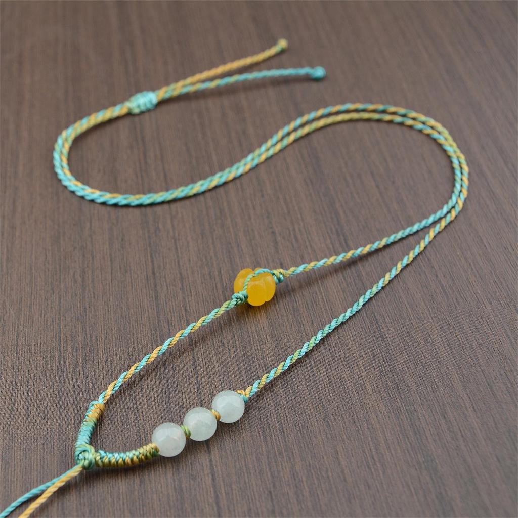 Hand-Woven Adjustable Hetian Jade Pendant Necklace for Women
