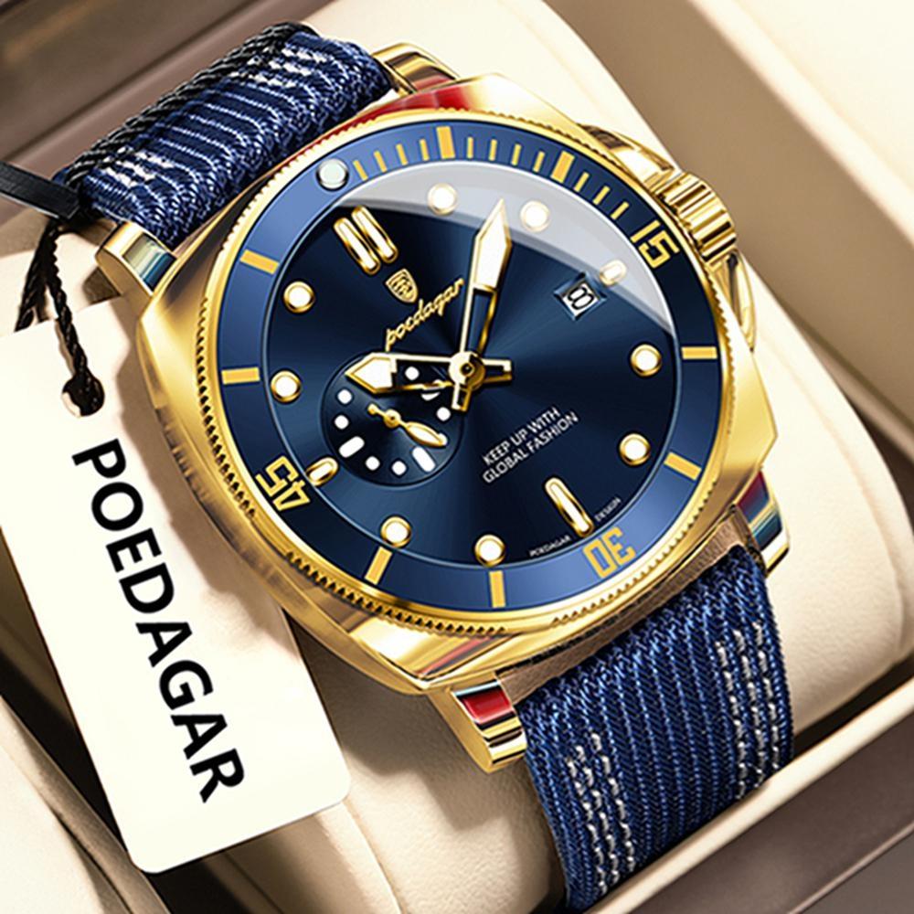 

POEDAGAR Quartz Movement Luminous Hands Watch Mens Casual Nylon Strap Date Male Wristwatches Waterproof Clcok