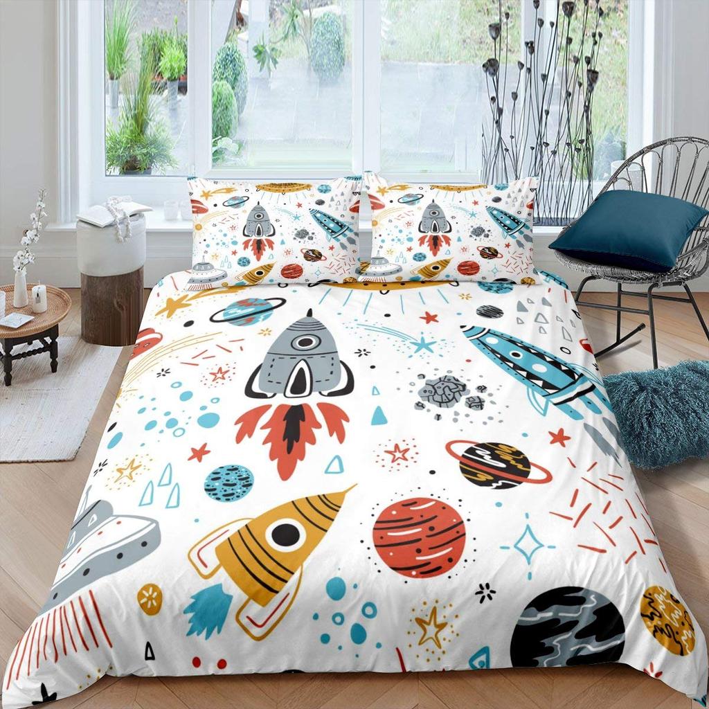 Rocket Print Duvet Cover Sets Queen King Size Lightweight Quilt Covers Bedroom Decor Cartoon Universal Bedspread Covers No Quilt