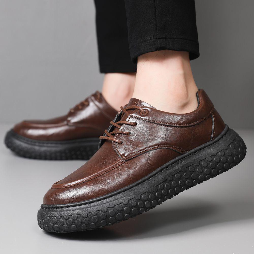 Men's 2025 Retro Trend Thick Sole Height-Increasing Leather Loafers - Black/Brown