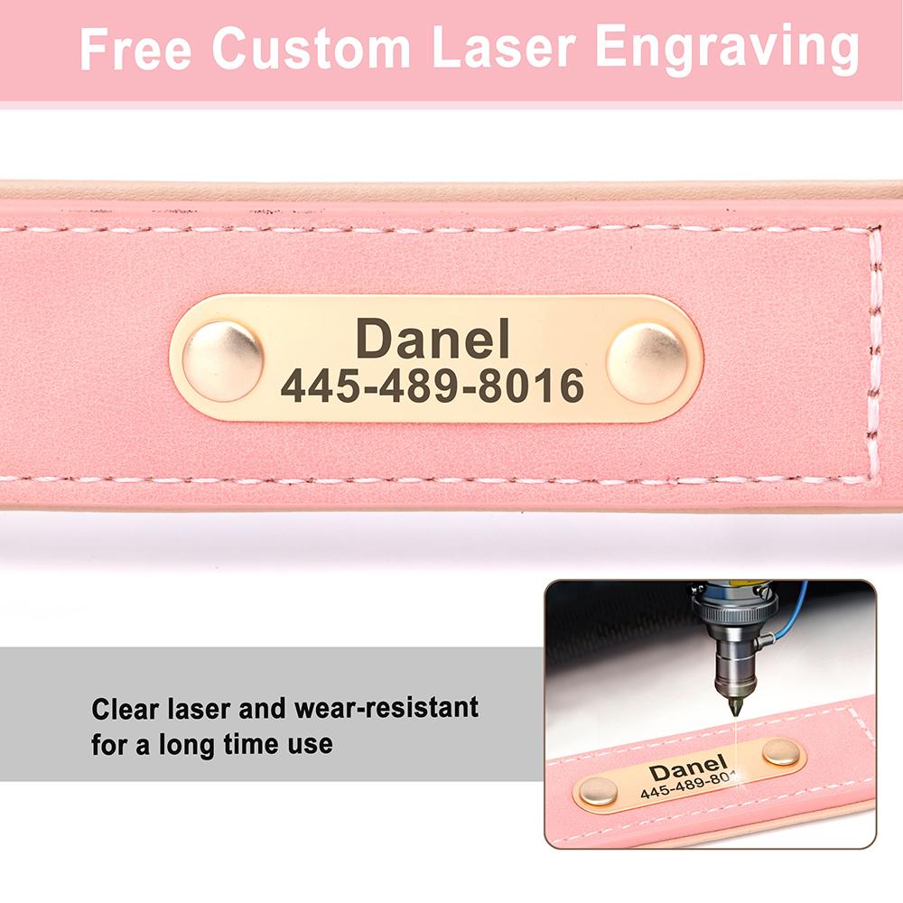 Customized Dog Collar PU Leather Dogs Collars Personalized Pet ID Name Necklace Free Engraving for Small Medium Large Dogs Pug