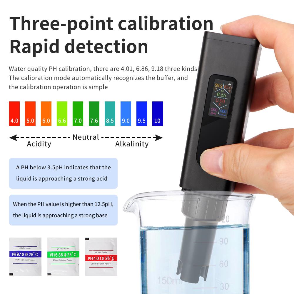 5 In 1 Water Quality Tester Digital PH EC TDS Salinity TEMP Meter TypeC Rechargeable Detector for Drinking Water Aquarium Pool