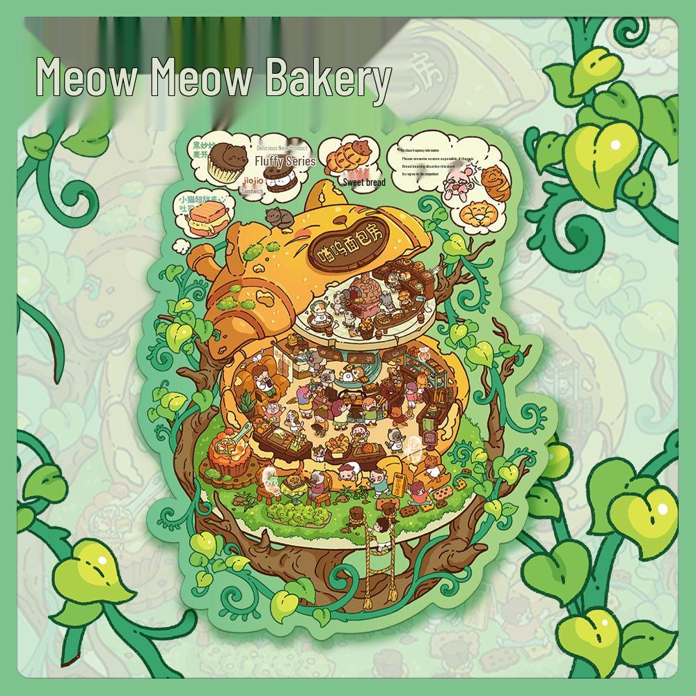 

Large Format Hot-Selling Miniature Meow Bread House Niche Stress-Relief PET Stickers No