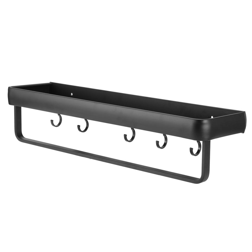 50cm Multifunktionale Wandmontierte Küchenregale Badezimmer Aufbewahrungsregal Flaschenhalter(Einlagig mit Stange und 5 Haken )