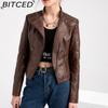 BITCED Spring/Autumn Women's Leather Jacket - Short Fit, Slim-Cut, Lightweight Leather Coat, Biker Style