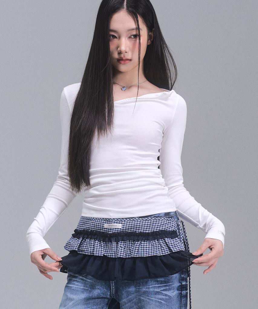 Zero Planet Deli Check Layered Wrap Skirt [Navy]