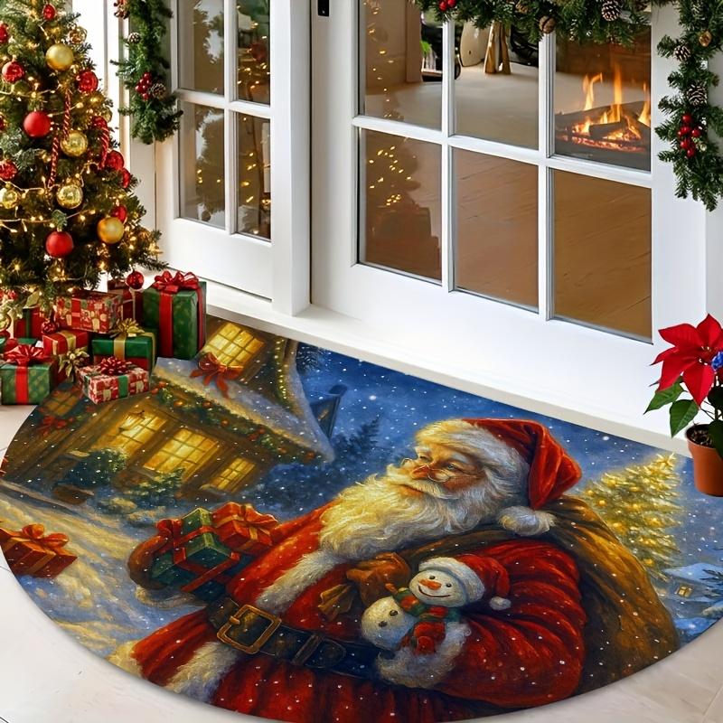 1 Stück Nikolaus Geschenktüte Muster Halbkreis Willkommen Fußmatte Rutschfest für Außenbereich Terrasse Veranda Küche Badezimmer Eingangsbereich Bodenmatte 40X60CM white