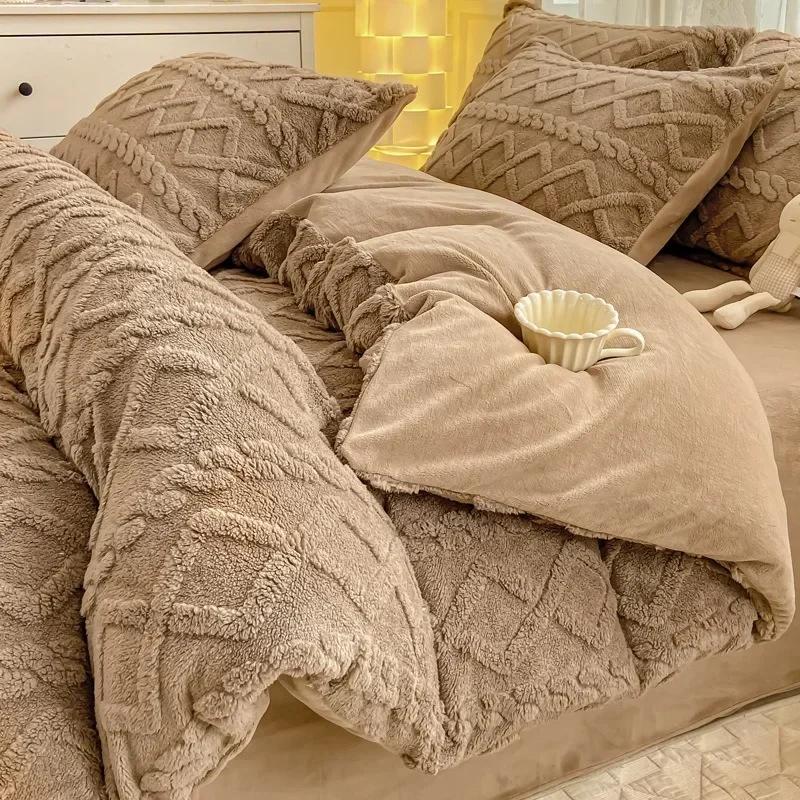 Single Quilt Cover Autumn/winter Thickened Warm Solid Color Duvet Cover 200x230 220x240 Bedding for Double Use with Pillowcases
