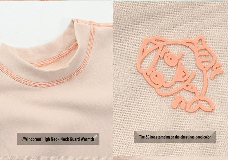 Velvet Warm Underwear Set for Junior High Teens - Half-High Collar Top & Pants