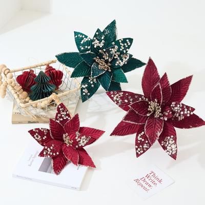 New 25CM Artificial Poinsettia Flower Sequins Sparkling Simulation Flowers Glitter Christmas Glitter Flower New Year Festival