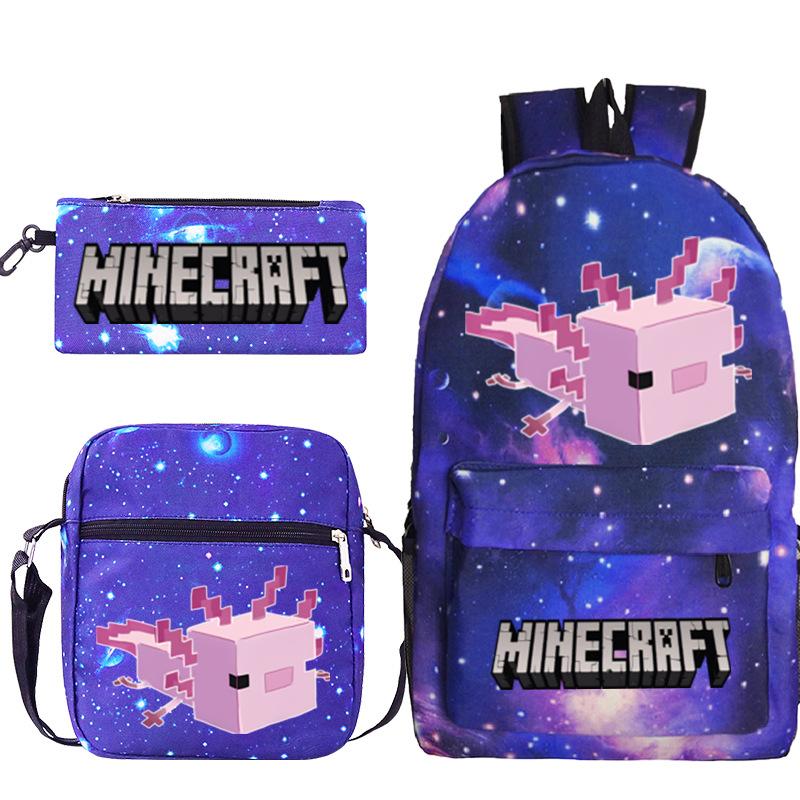 Game Minecraft Printed Children'S School Bag Oblique Span Bag Stationery Pencil Bag Student Backpack Set
