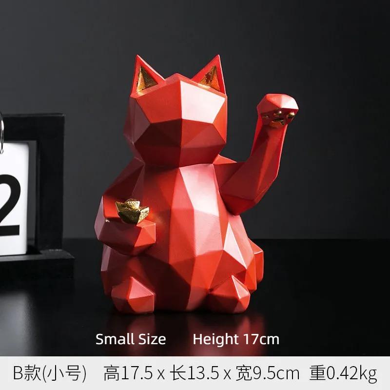 Geometric Lucky Cat Sculpture – Modern Resin Fortune Statue for Home & Office Decor