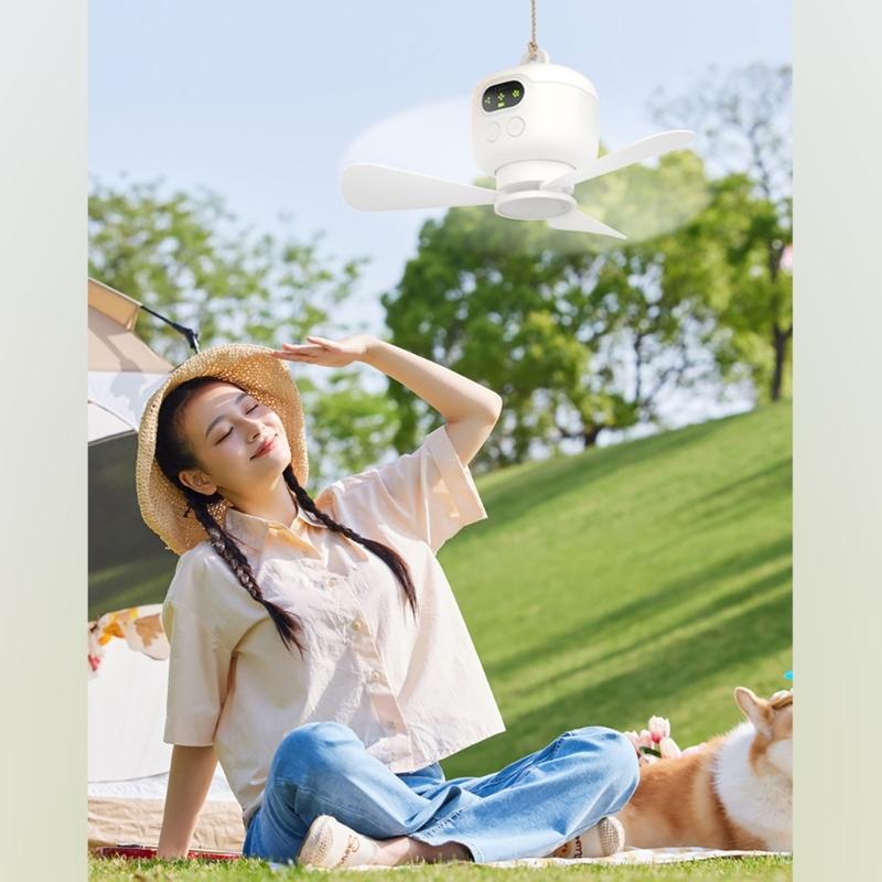Rechargeable Ceiling Fan with Remote 4Speeds USB Ceiling Fan Hangings Fan for Camping Bed Camping Tent Canopys Cubicle