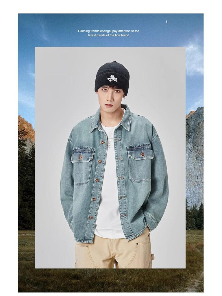 GURBAKS Herren Hellblaue Denim Hemdjacke - Trendige Workwear mit lockerer Passform für Frühling und Herbst