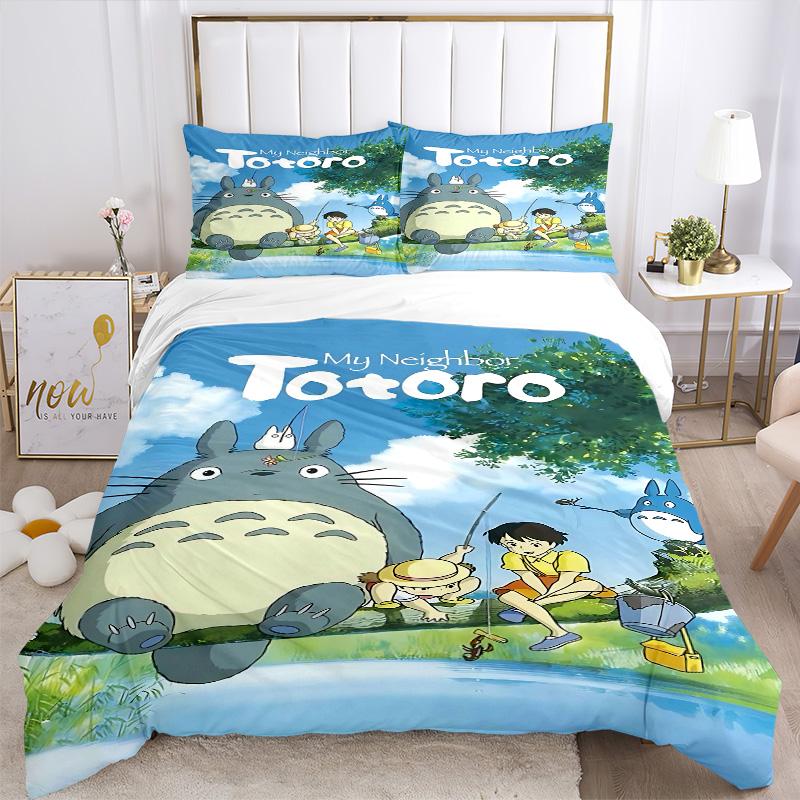 Neighbor Totoro Adventure Print 3Pcs Bedding Setduvet Cover With 2 Bedropillowcase Home Birthday Gift