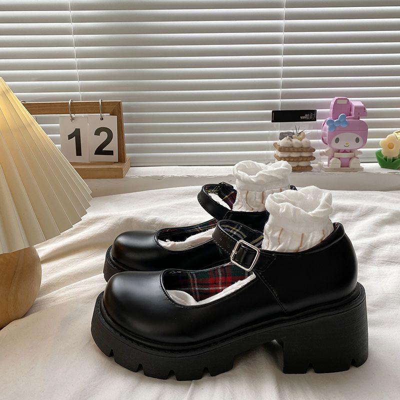 Women's Retro British-Style Mary Jane Loafers with Thick Soles and Height Boost - Japanese Spring/Summer Trend.