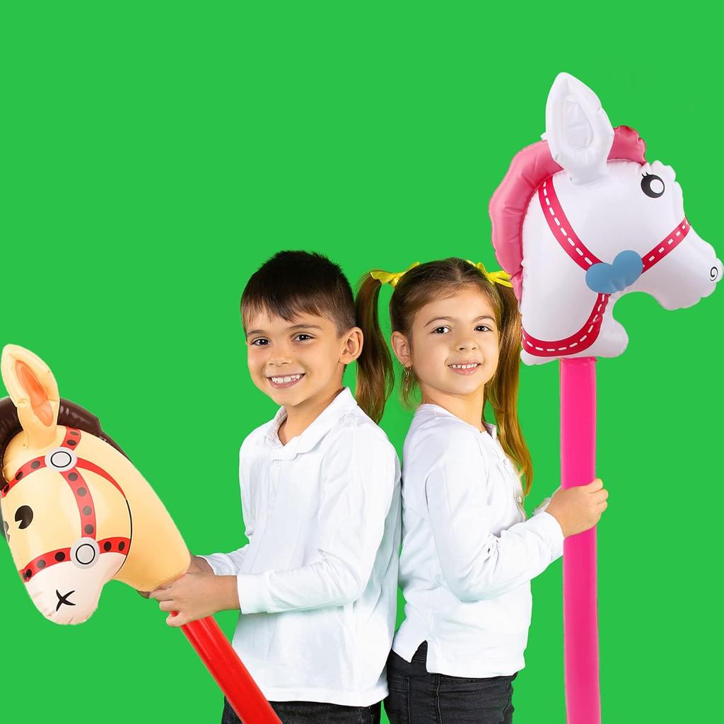 14 Pack 40 Inch Inflatable Stick Horse Blow up Cowboy Cowgirl Pony Horse head Stick Balloon for Birthday Christmas Baby Shower Cowboy Theme Party