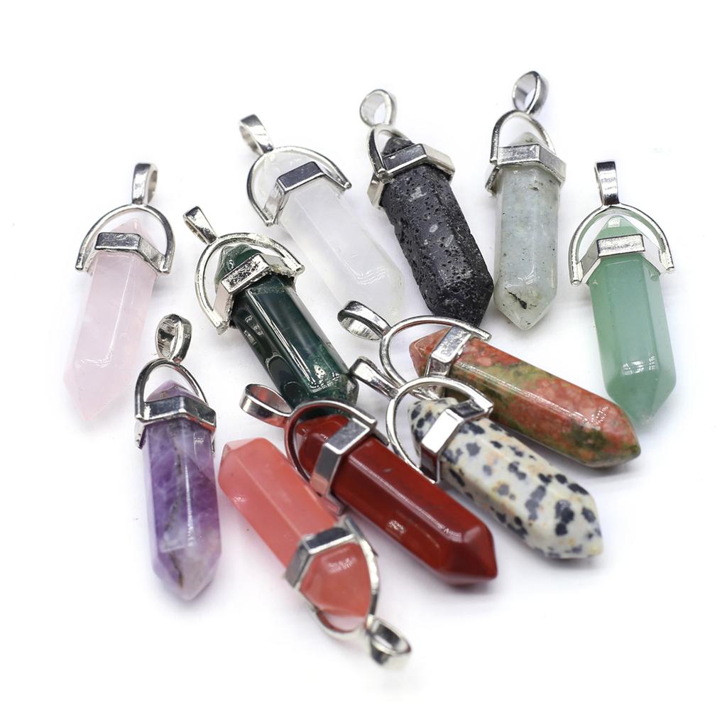 1Pc Natural Stone Hexagonal Cone Pendant, Reiki Healing Crystals Agate Gems Charms for DIY Women Men Necklace Jewelry Accessories, Extremely Cheap