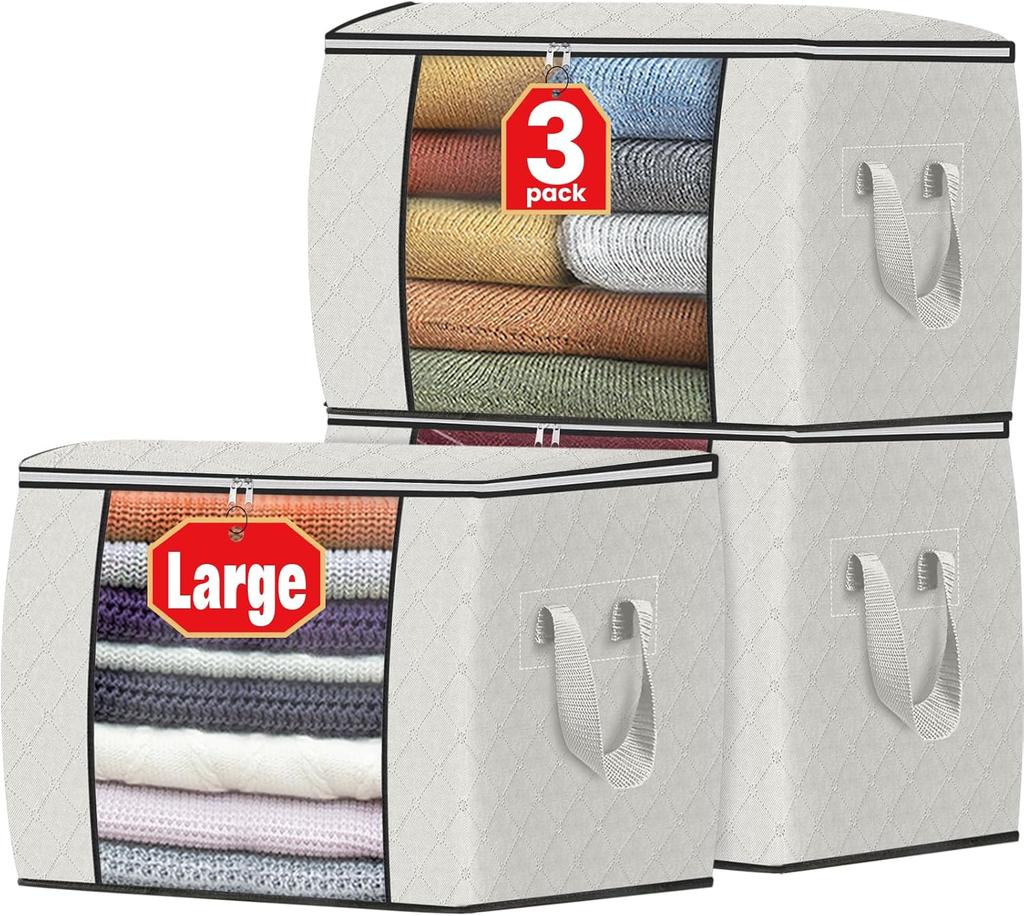 Fab Totes Storage Bags,Clothes Blanket Storage Bins Foldable Closet Organizers with Reinforced Handle for Home Dorm Storage and Organization