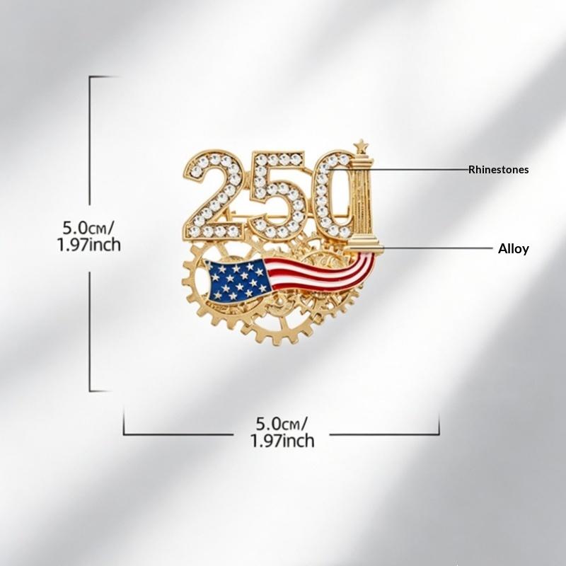 USA 250th Anniversary Commemorative Brooch Set Shiny Rhinestone American Flag Hypoallergenic for Sensitive Skin Daily Wear