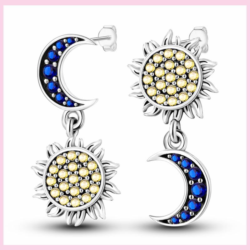 New 925 Silver Chameleon Unicorn Cute Stud Earrings Zircon Blue Eyes Flower Small Earrings For Women Girls Lovely Jewelry Gift