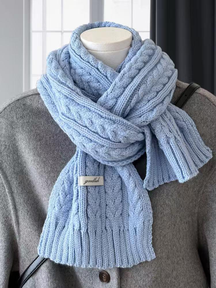 

First Love Blue Knit Scarf for Women - Winter Warmth with Korean Style and Elegance