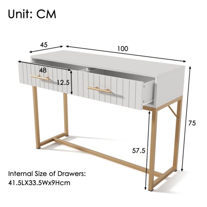 Coiffeuse - MUVOE - H75/B100/T45 Cm - 2 Tiroirs - Blanc - Design Contemporain