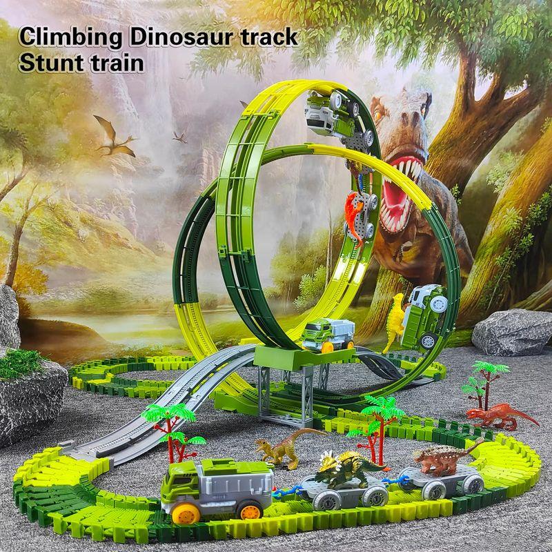 Dinosaur Track Roller Coaster Climbing Train Dinosaur World Anti Gravity Orbit Playset Assembling Kids Creative Playground Gifts