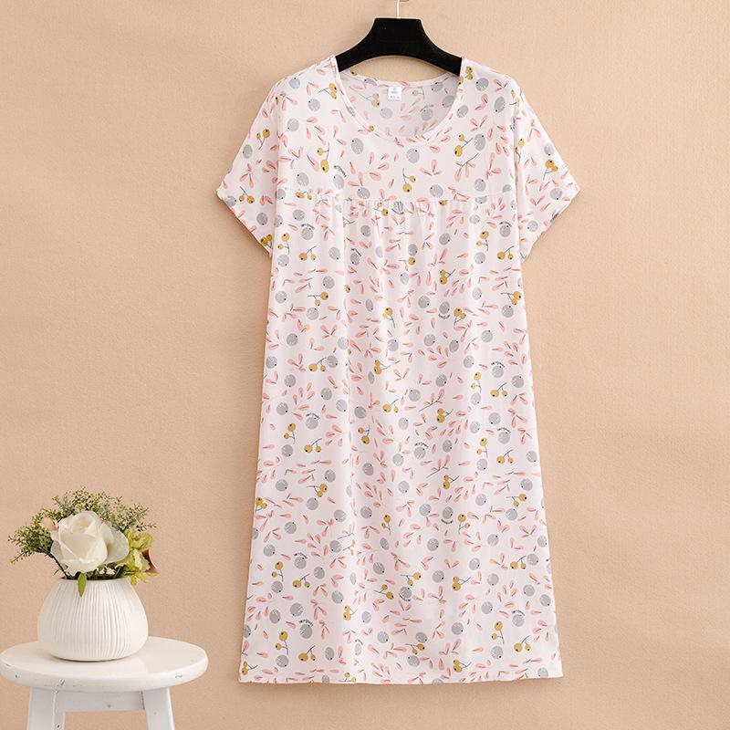 Mom summer dress medium and long pure cotton silk nightdress year-old new Chinese women's knee skirt