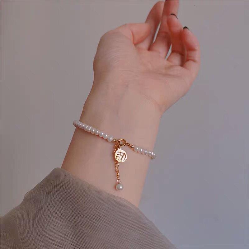Imitation Pearl Hollow Copper Money Adjustable Bracelet For Elegant Hollow